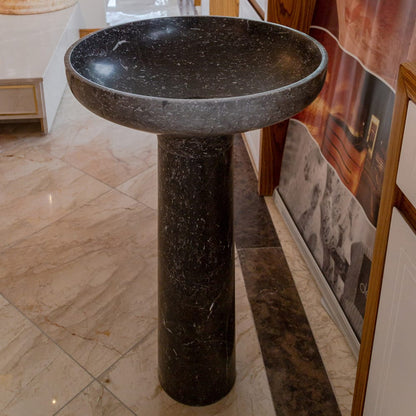 TCSC | Natural Stone Black Marble Stand-alone Pedestal Sink Polished (D)20" (H)33.5"