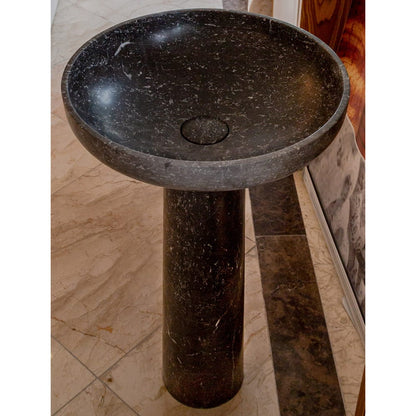 TCSC | Natural Stone Black Marble Stand-alone Pedestal Sink Polished (D)20" (H)33.5"