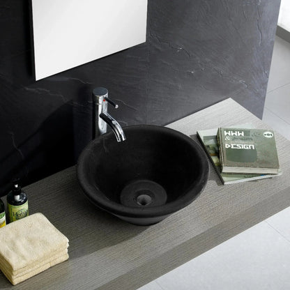 TCSC | Black Andesite Natural Stone V-Shape Tapered Bathroom Sink Honed-Matte (D)16" (H)6"