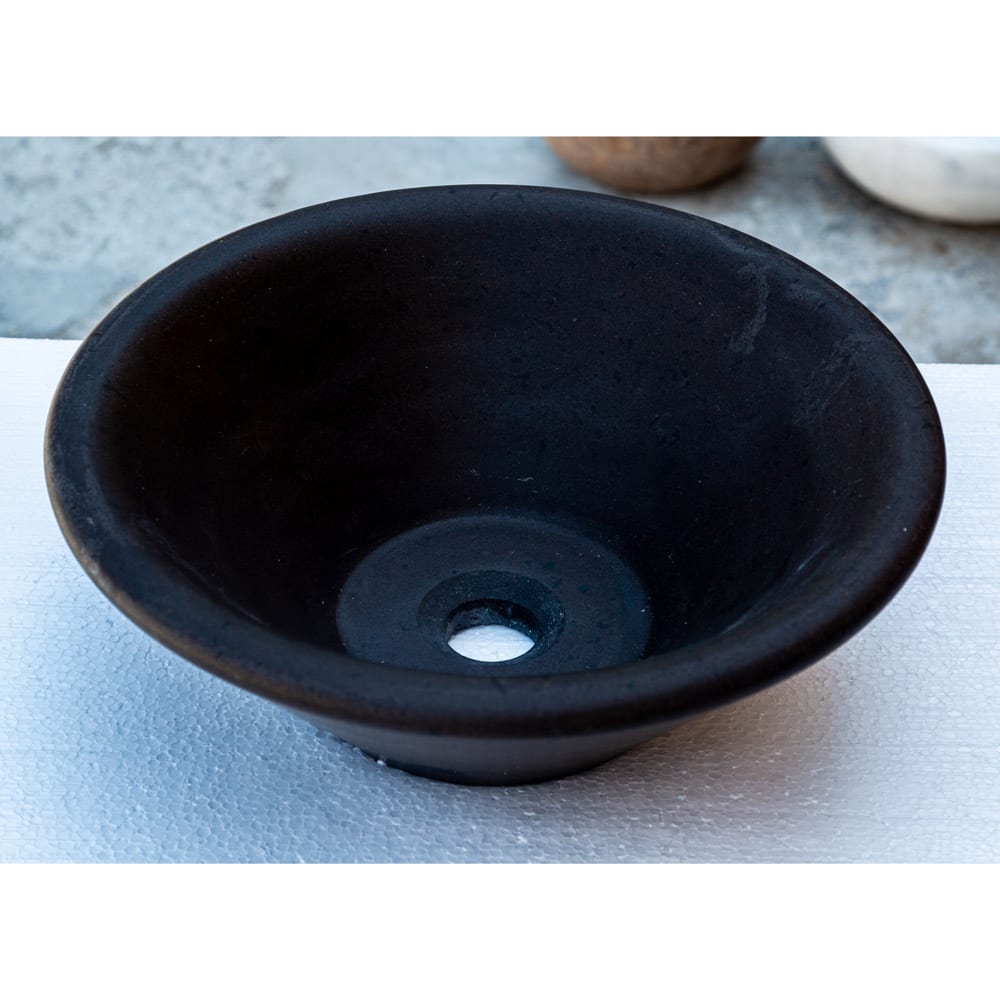 TCSC | Black Andesite Natural Stone V-Shape Tapered Bathroom Sink Honed-Matte (D)16" (H)6"