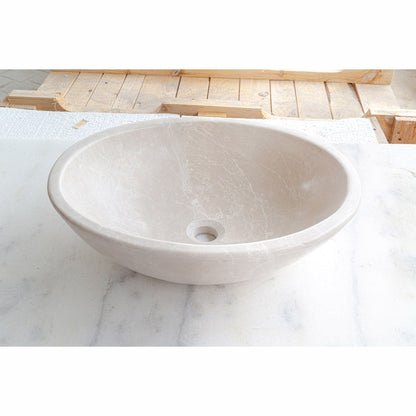 TCSC | Botticino Marble Natural Stone Oval Shape Above Vanity Vessel Sink Honed (W)16" (L)20.5" (H)6"