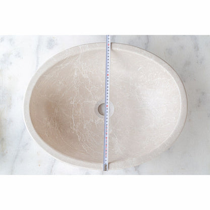 TCSC | Botticino Marble Natural Stone Oval Shape Above Vanity Vessel Sink Honed (W)16" (L)20.5" (H)6"