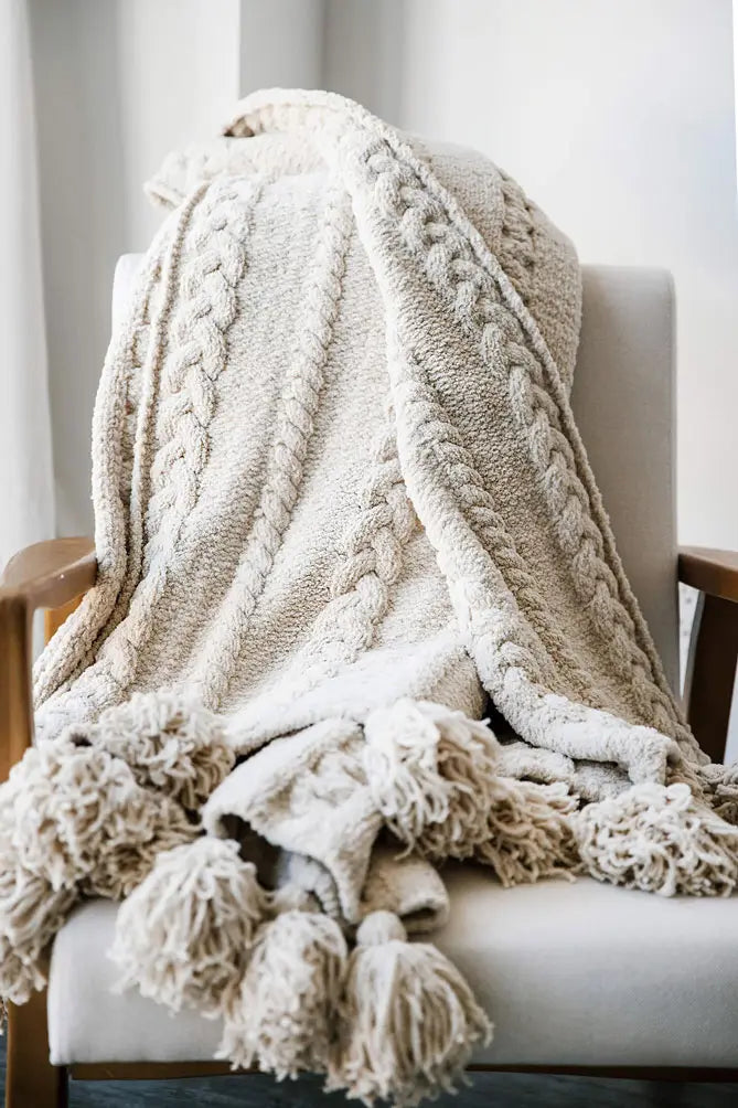 Braided Pom Pom Throw