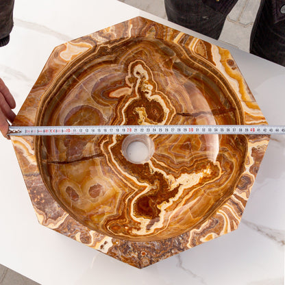 TCSC | Brown Onyx Translucent Octagon Natural Stone Above Vanity Bathroom Sink Polished (D)16" (H)5"