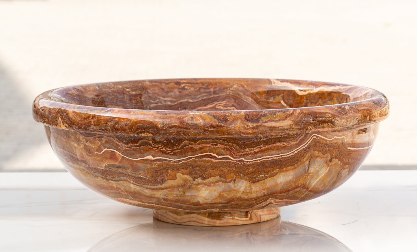 TCSC | Brown Onyx Translucent Natural Stone Drop-in or Above Vanity Vessel Sink Polished (D)16" (H)6"