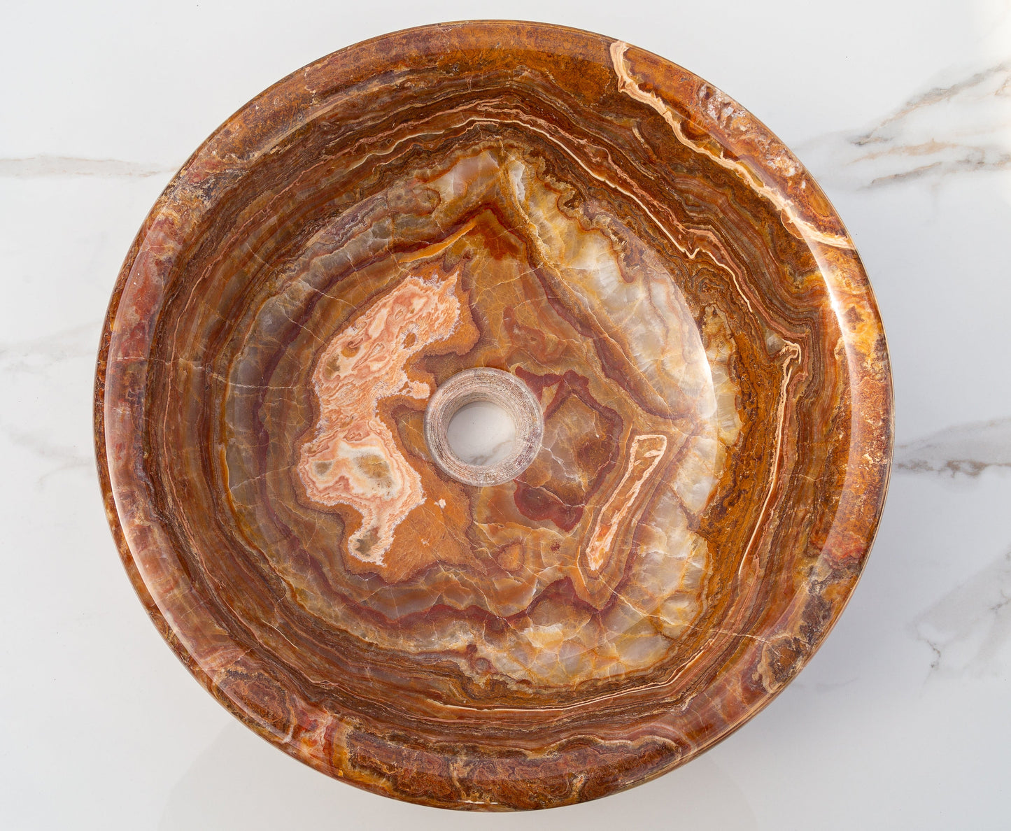 TCSC | Brown Onyx Translucent Natural Stone Drop-in or Above Vanity Vessel Sink Polished (D)16" (H)6"