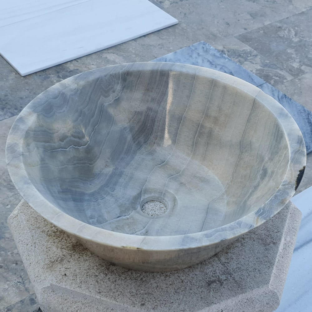 TCSC | Natural Stone Bubble Gray Onyx Above Vanity Bathroom V Shape Sink (D)16" (H)6" (Copy)