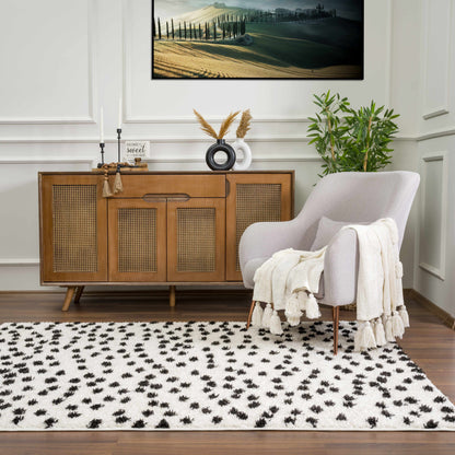 Cansu Black & White Dotted Area Rug.