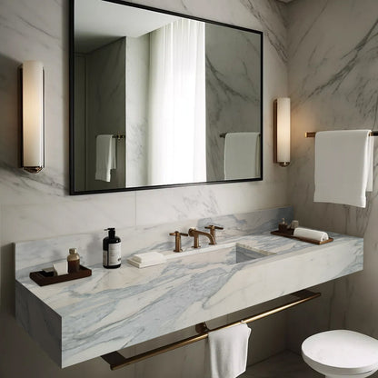 TCSC | Calacatta Olivia Marble Sink Wall-mount Bathroom Sink with 8" Backsplash (W)16" (L)60" (H)8"