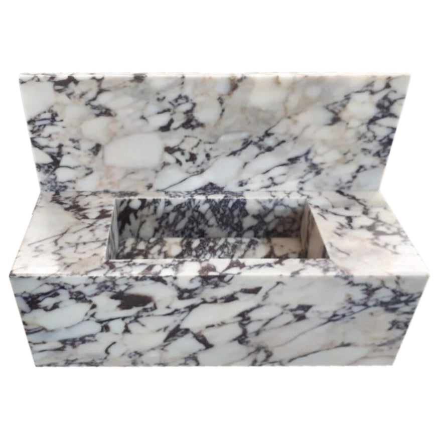 TCSC | Calacatta Viola Marble Rectangular Wall-mount Bathroom Sink with 10" Backsplash (W)16" (L)32" (H)10"