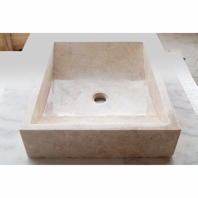 TCSC | Cappuccino Beige Marble Rectangular Above Vanity Bathroom Sink (W)18" (L)21.5" (H)5"