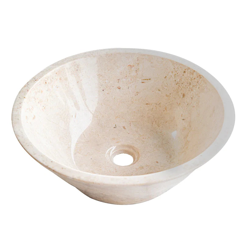 Cappuccino Beige Marble V-Shape Tapered Above Vanity Bathroom Sink Polished (D)16" (H)6"