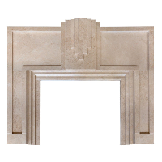 TCSC | Cappuccino Beige Marble Hand-carved Art Deco Fireplace Mantel Polished (W)70" (L)74"