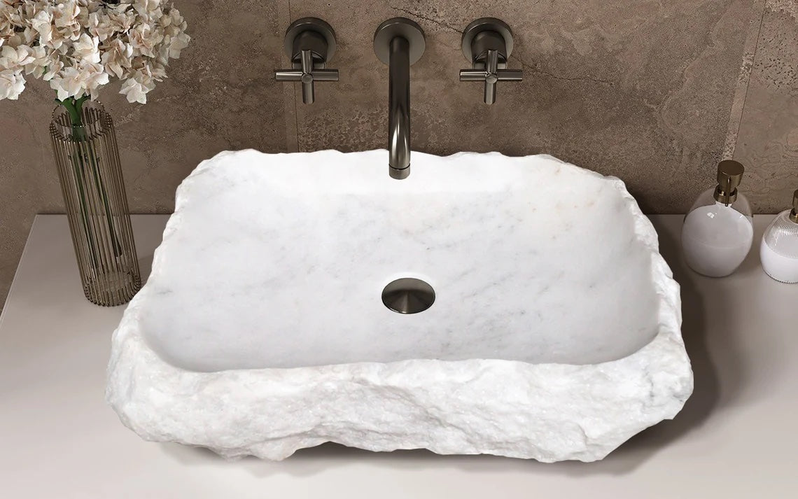 Carrara Marble Rectangular Rustic Natural Stone Above Vanity Bathroom Sink