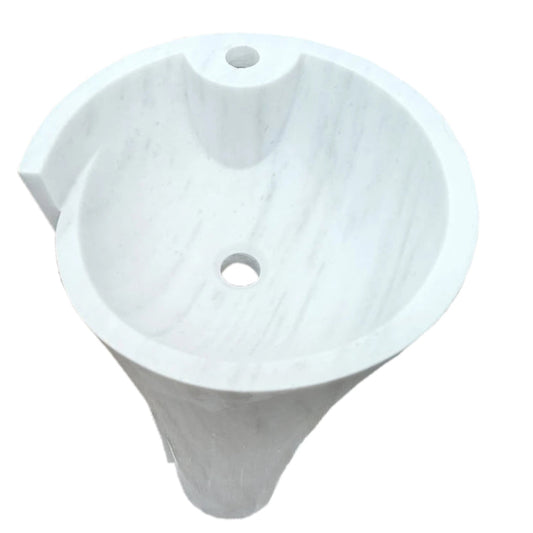 TCSC | Carrara White Marble Stand-alone Designer Pedestal Bathroom Sink (W)16.5" (L)16.5" (H)36"