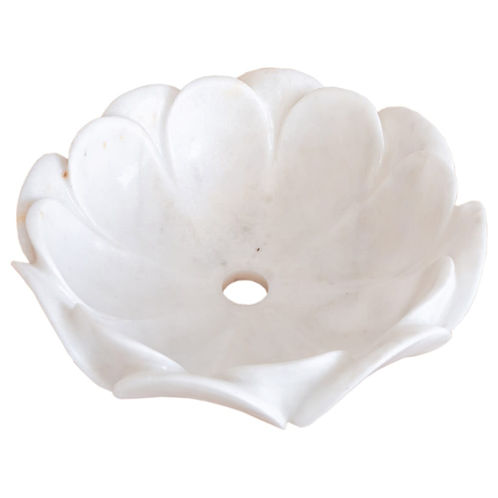 Carrara White Marble Flower Shape Above Vanity Bathroom Sink Polished (D)17" (H)6"