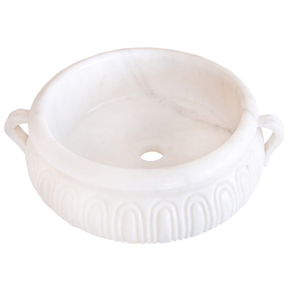 TCSC | Calacatta White Marble Vessel Saucepan Shape Above Vanity Bathroom Sink (D)17" (H)6"