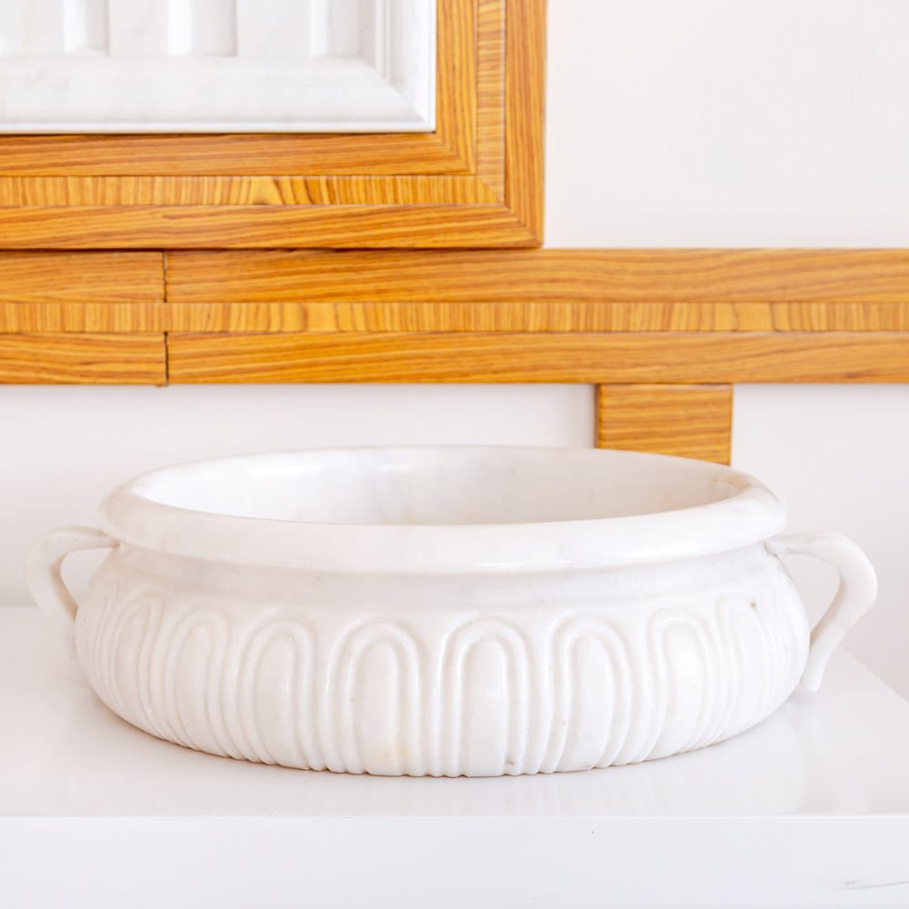 TCSC | Calacatta White Marble Vessel Saucepan Shape Above Vanity Bathroom Sink (D)17" (H)6"