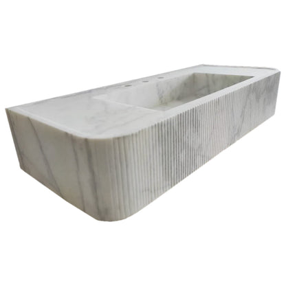 TCSC | Carrara White Marble Wall-mount Bathroom Vanity Ribbed Textured Front (W)16" (L)38"