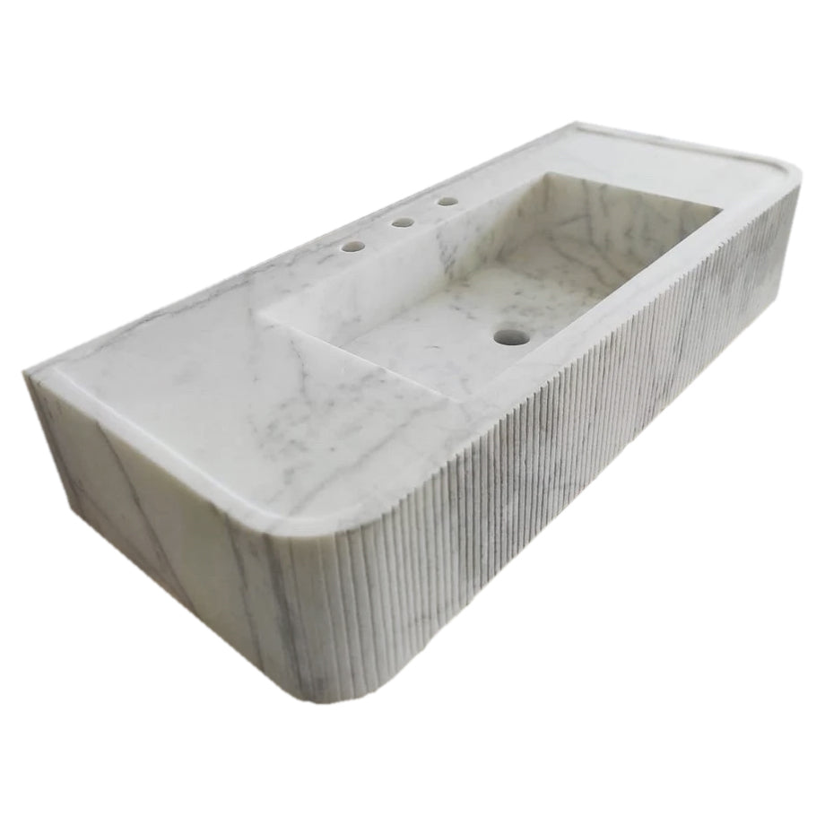 Carrara White Marble Wall-mount Bathroom Vanity Ribbed Textured Front (W)16" (L)38"