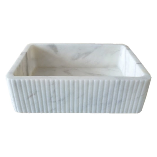 TCSC | Carrara White Marble Wall-mount Bathroom Sink Ribbed Textured (W)16" (W)24" (H)6"