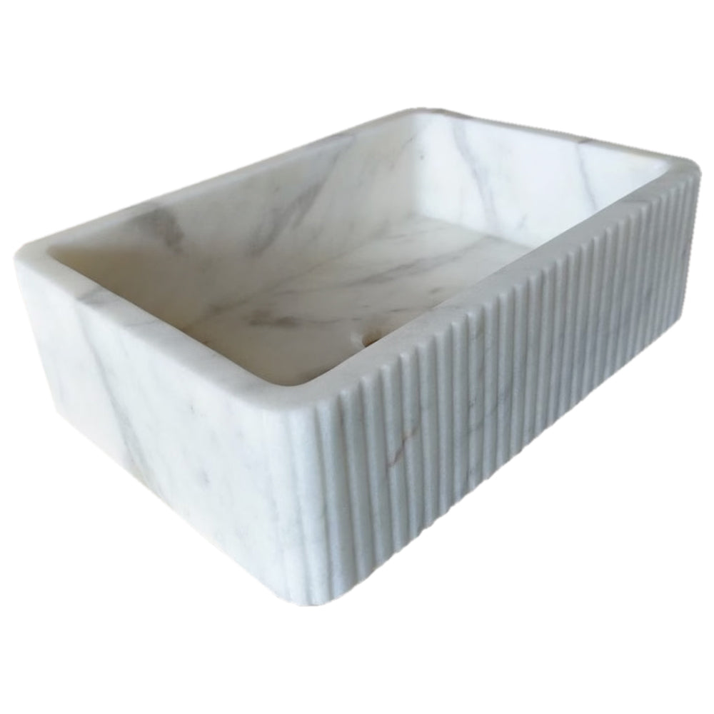 TCSC | Carrara White Marble Wall-mount Bathroom Sink Ribbed Textured (W)16" (W)24" (H)6"