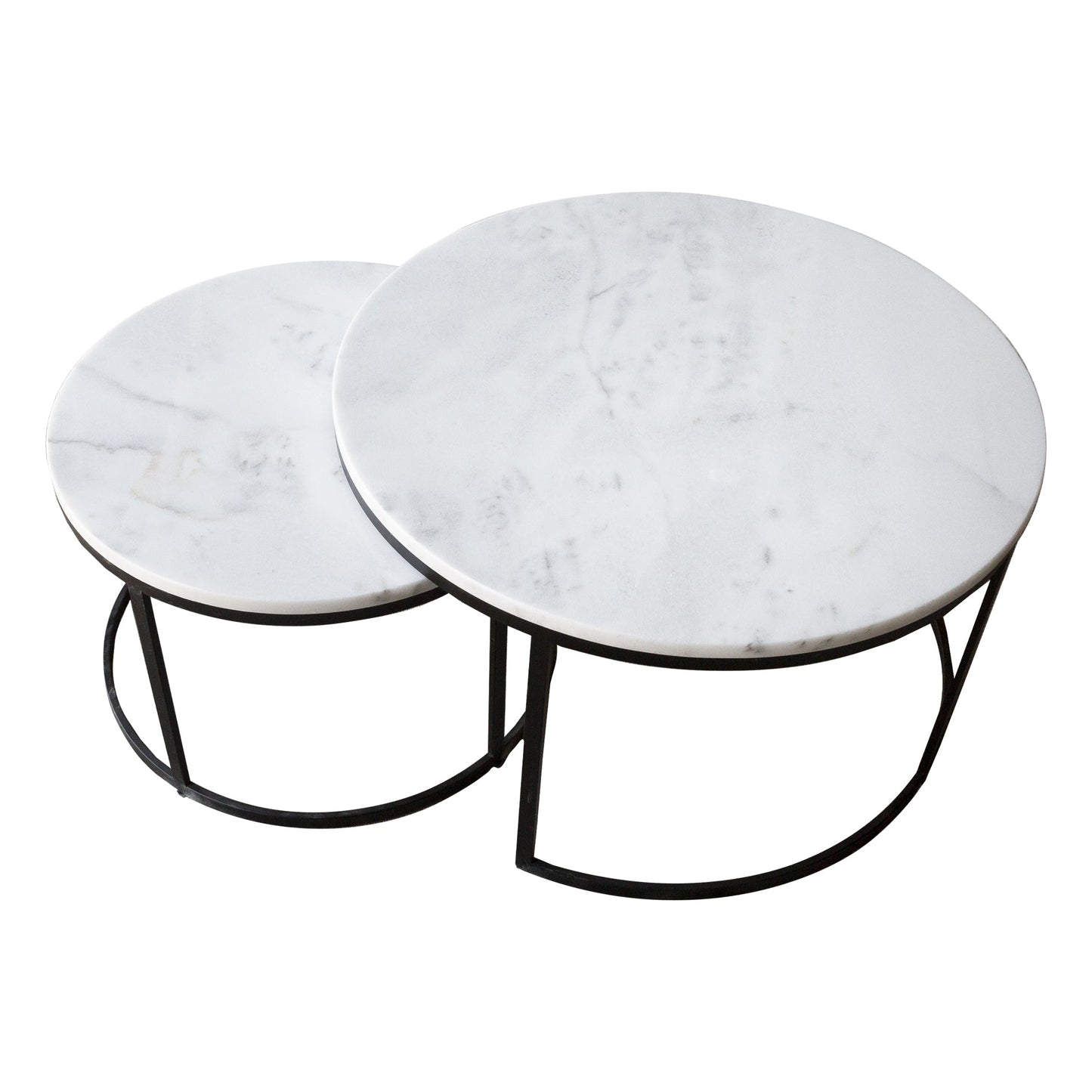 TCSC | Carrara White Marble Nesting Coffee Table Round Set of 2 Polished