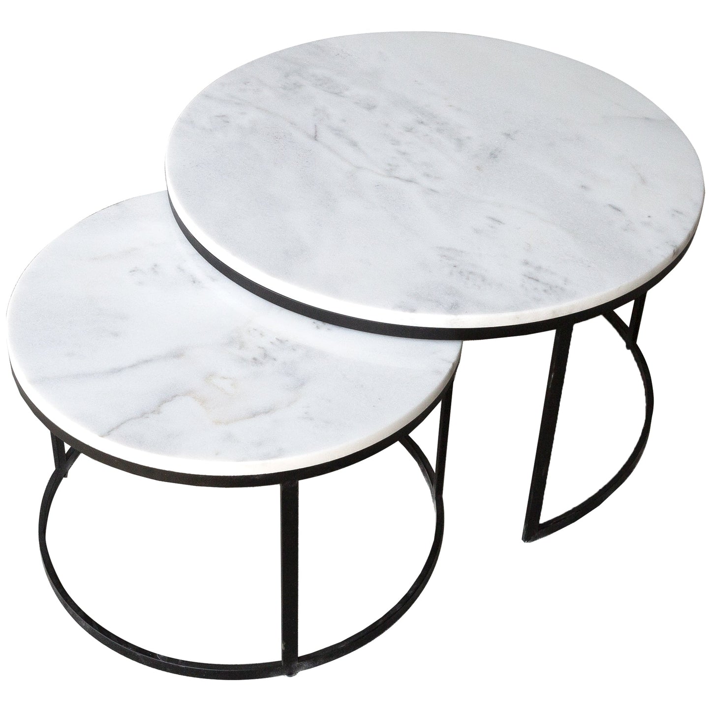 TCSC | Carrara White Marble Nesting Coffee Table Round Set of 2 Polished