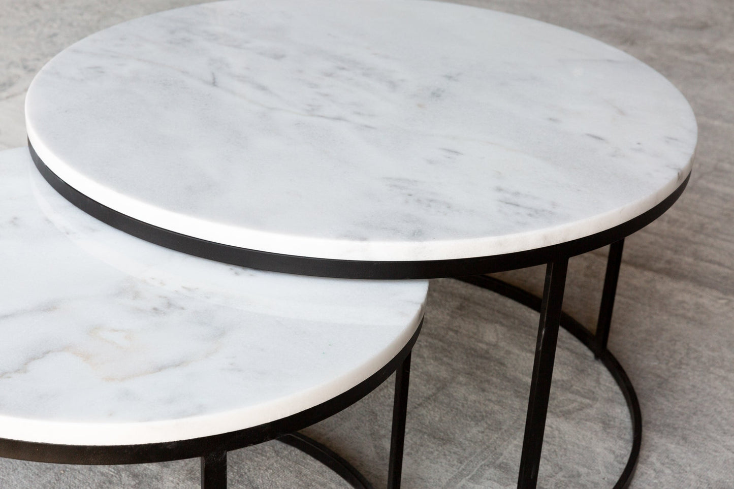 TCSC | Carrara White Marble Nesting Coffee Table Round Set of 2 Polished