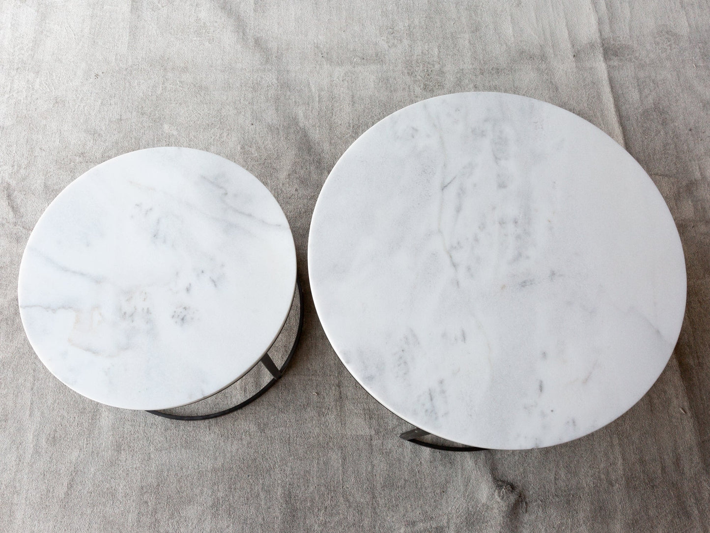 TCSC | Carrara White Marble Nesting Coffee Table Round Set of 2 Polished