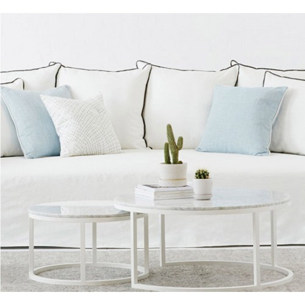 TCSC | Carrara White Marble Nesting Coffee Table Round Set of 2 Polished