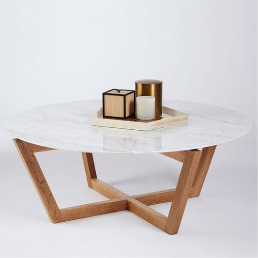 TCSC | Carrara White Marble Coffee Table Round Polished and Eased Edge