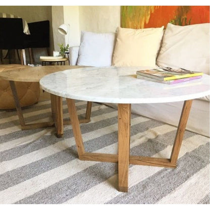 TCSC | Carrara White Marble Coffee Table Round Polished and Eased Edge