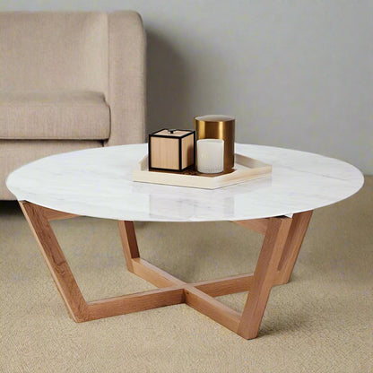 TCSC | Carrara White Marble Coffee Table Round Polished and Eased Edge