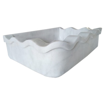 TCSC | Carrara White Marble Rectangular Wall-mount Wavy Edges Bathroom Sink (W)16" (L)24" (H)6"