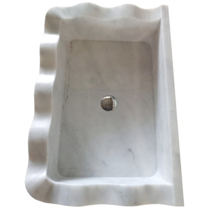 TCSC | Carrara White Marble Rectangular Wall-mount Wavy Edges Bathroom Sink (W)16" (L)24" (H)6"