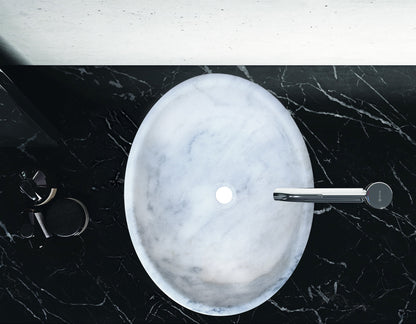 TCSC | Carrara White Marble Natural Stone Oval Vessel Above Vanity Bathroom Sink