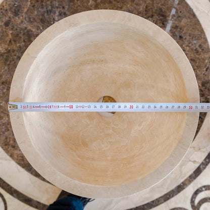 TCSC | Troia Light Travertine Natural Stone Round Above Vanity Bathroom Sink (D)12.5" (H)6"