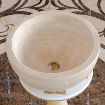 TCSC | Troia Light Travertine Natural Stone Round Above Vanity Bathroom Sink (D)12.5" (H)6"