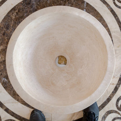 TCSC | Troia Light Travertine Natural Stone Round Above Vanity Bathroom Sink (D)12.5" (H)6"