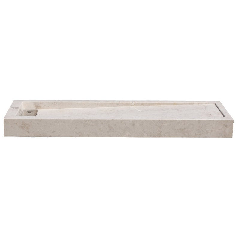 Cream Royal Marble Rectangular Shower Base Hand-carved from Solid Marble Block (W)16" (L)48"