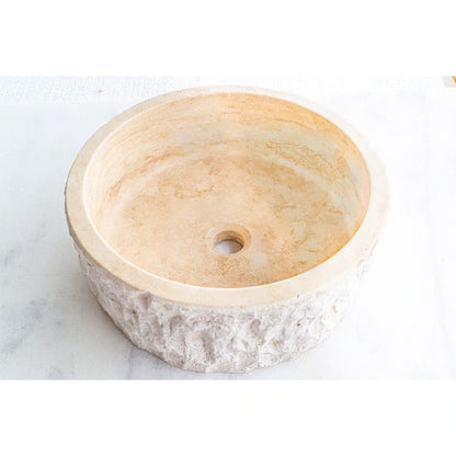 TCSC | Denizli Beige Travertine Rustic Stone Round Above Vanity Bathroom Sink (D)16" (H)6" (Copy)