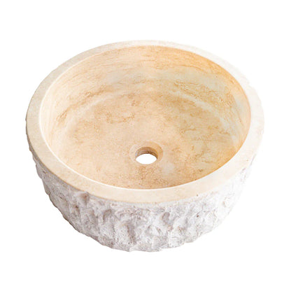 TCSC | Denizli Beige Travertine Rustic Stone Round Above Vanity Bathroom Sink (D)16" (H)6" (Copy)