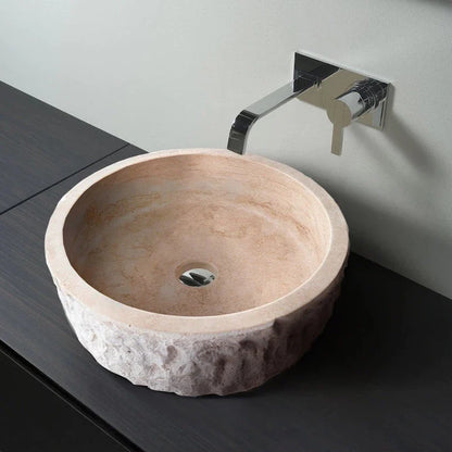 TCSC | Denizli Beige Travertine Rustic Stone Round Above Vanity Bathroom Sink (D)16" (H)6" (Copy)