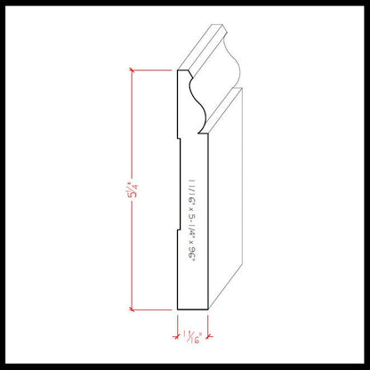 EWBB12 Colonial 5-1/4 inch Tall Baseboard Moulding