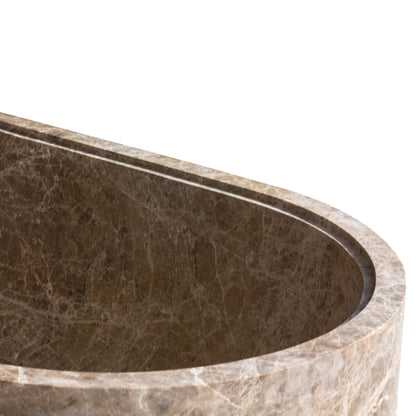 TCSC | Emperador Light Marble Bathtub Hand-carved from Solid Marble Block (W)29.5" (L)67" (H)19.5"