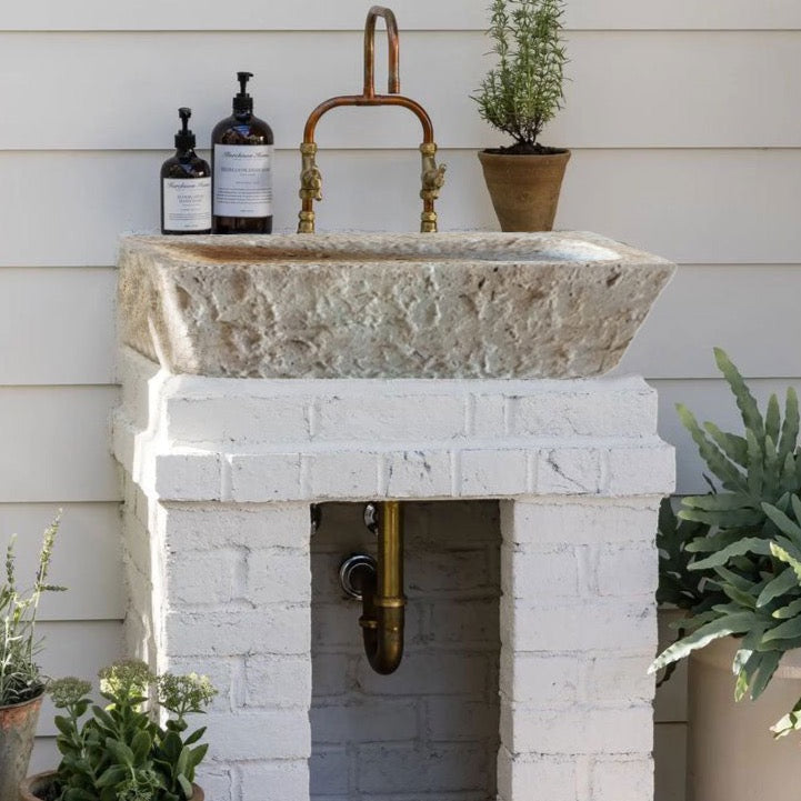 Ephesus Light Travertine Rustic Old-world Look Wall-mount Outdoor Sink (W)18" (L)28" (H)8"