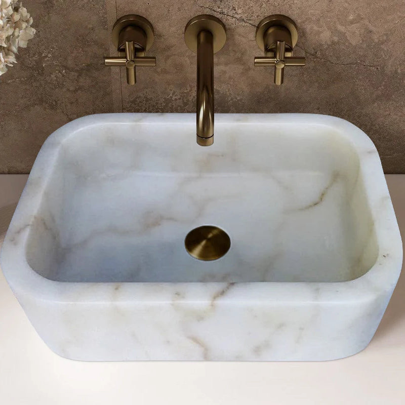 TCSC | European Sugar White Marble Sink Rectangular Above Vanity Bathroom Sink (W)18" (L)12" (H)5"