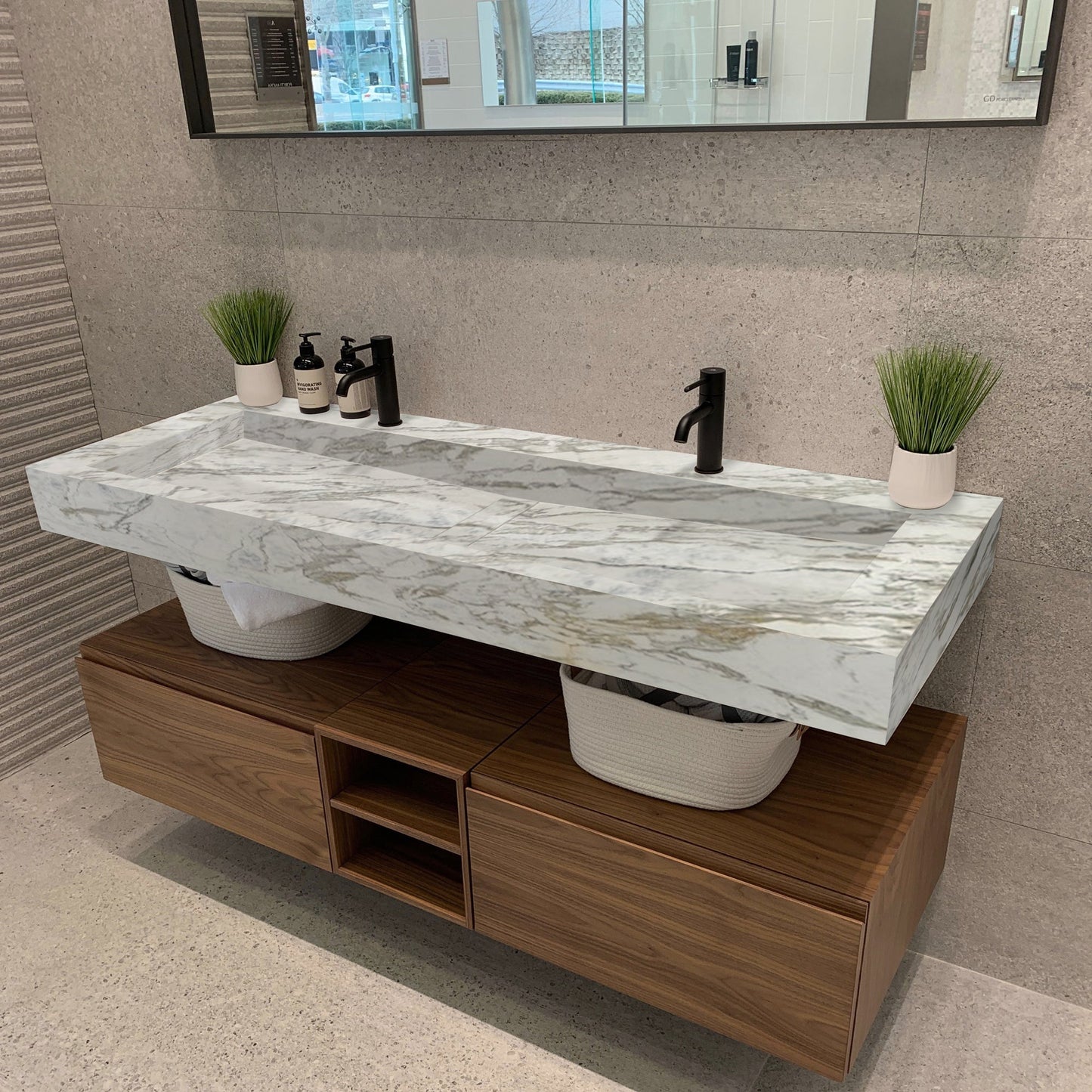 TCSC | Fantasy White Marble Modern Rectangular Sink Wall-mount Bathroom Sink (W)18" (L)52" (H)5"