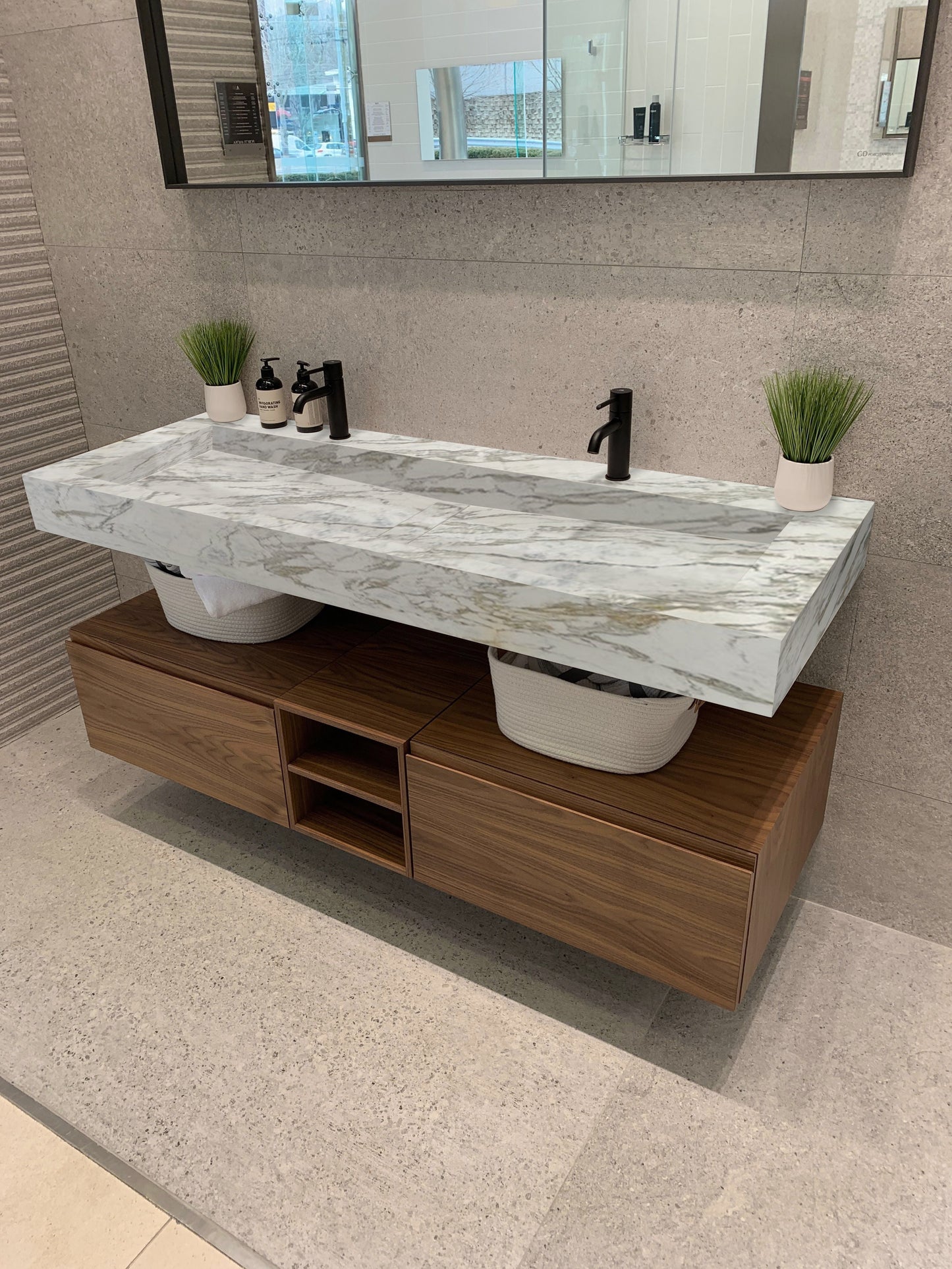 TCSC | Fantasy White Marble Modern Rectangular Sink Wall-mount Bathroom Sink (W)18" (L)52" (H)5"